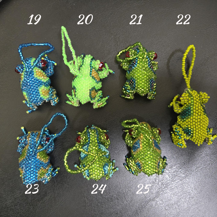 Handmade Beaded Frog Bag Charm Czech Glass Rearview Mirror Hanging Ornament