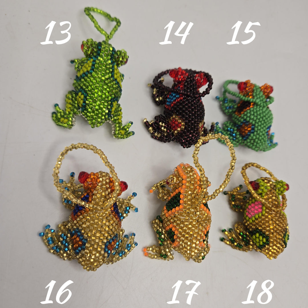 Handmade Beaded Frog Bag Charm Czech Glass Rearview Mirror Hanging Ornament