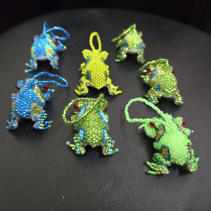 Handmade Beaded Frog Bag Charm Czech Glass Rearview Mirror Hanging Ornament