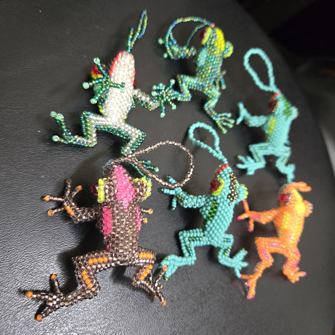 Handmade Beaded Frog Bag Charm Czech Glass Rearview Mirror Hanging Ornament