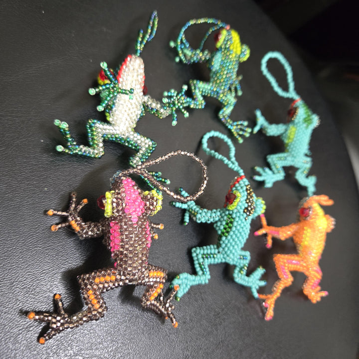 Handmade Beaded Frog Bag Charm Czech Glass Rearview Mirror Hanging Ornament