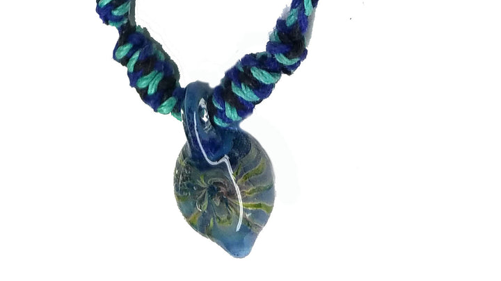 Hand Blown Glass Arrow Pendant Necklace, Braided Hemp Choker Blue