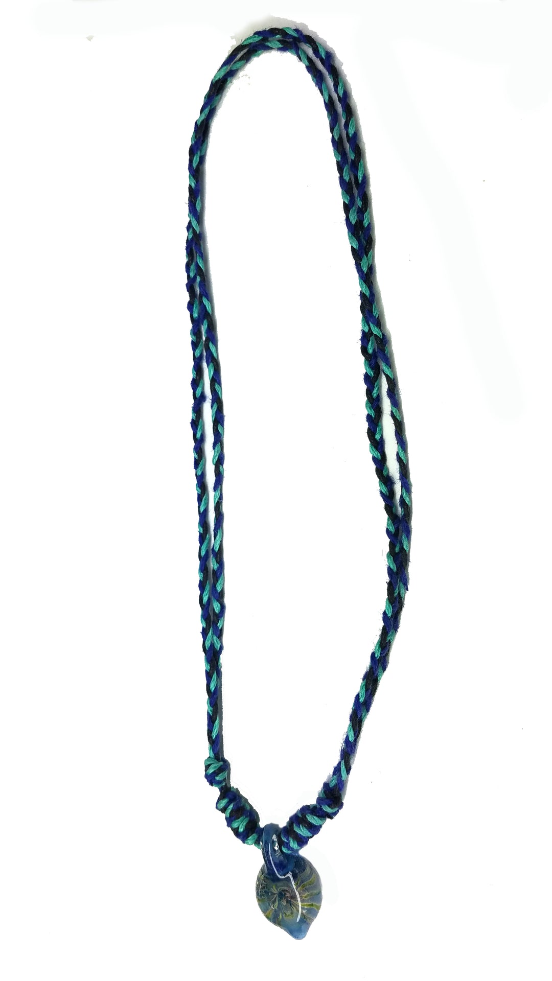 Hand Blown Glass Arrow Pendant Necklace, Braided Hemp Choker Blue