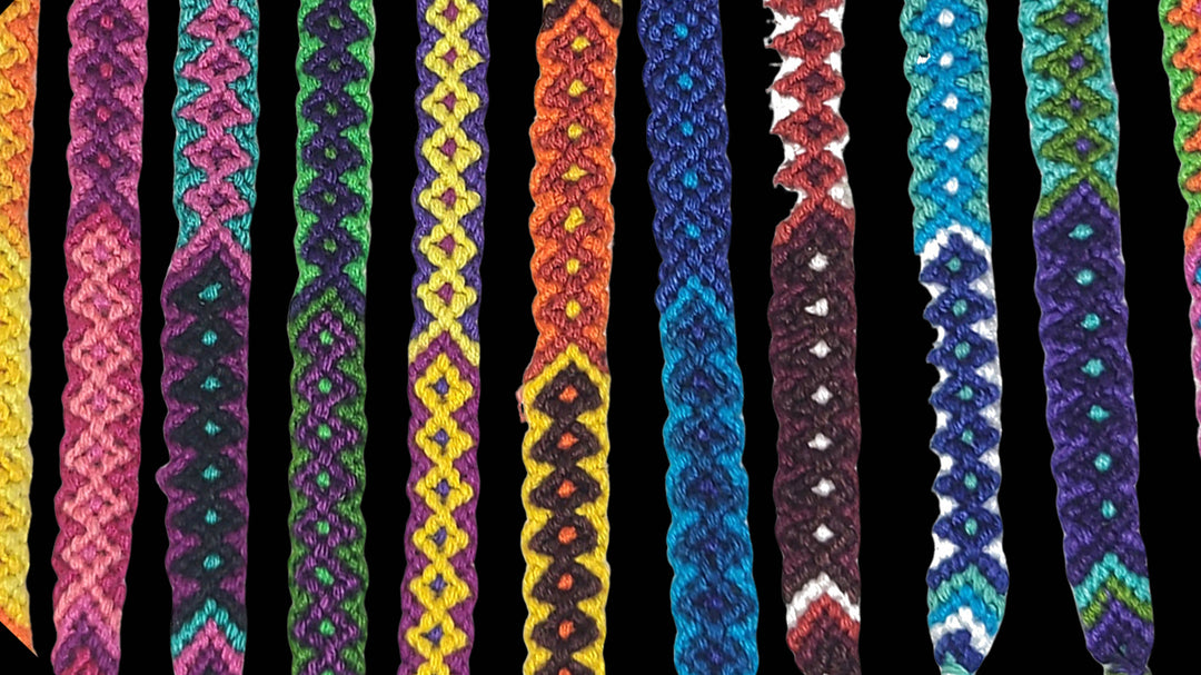 Colorful braided patterns on a black background