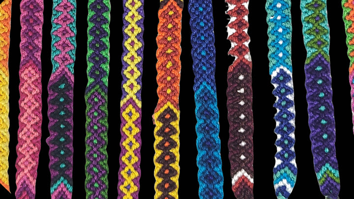 Colorful braided patterns on a black background