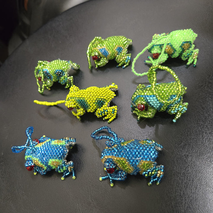 Handmade Beaded Frog Bag Charm Czech Glass Rearview Mirror Hanging Ornament