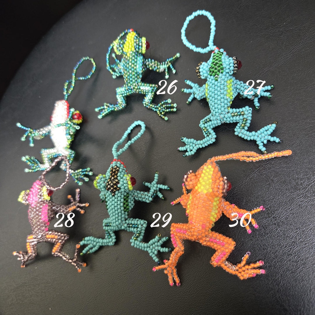 Handmade Beaded Frog Bag Charm Czech Glass Rearview Mirror Hanging Ornament