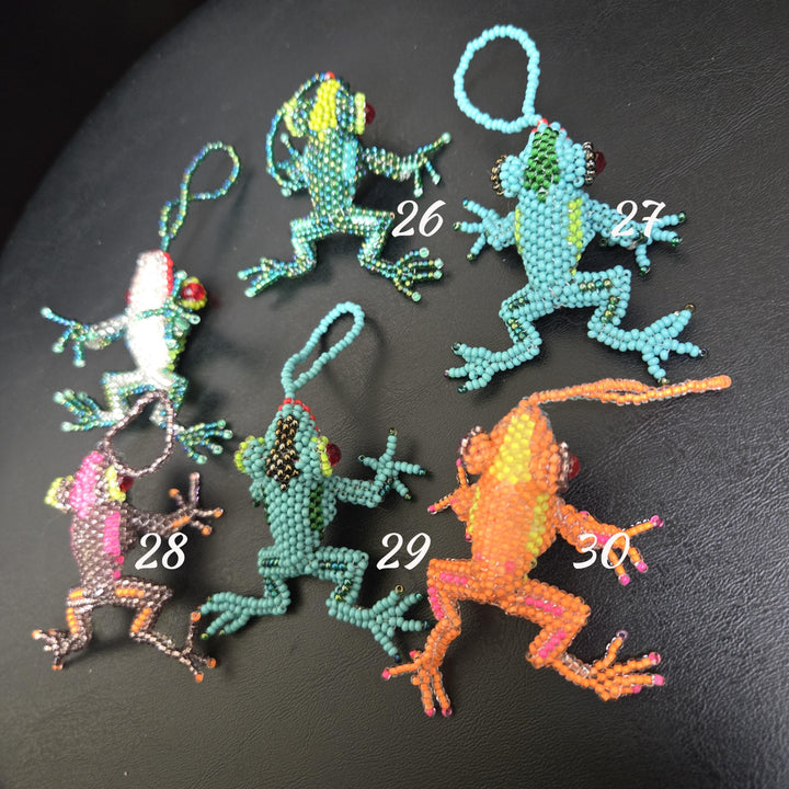 Handmade Beaded Frog Bag Charm Czech Glass Rearview Mirror Hanging Ornament