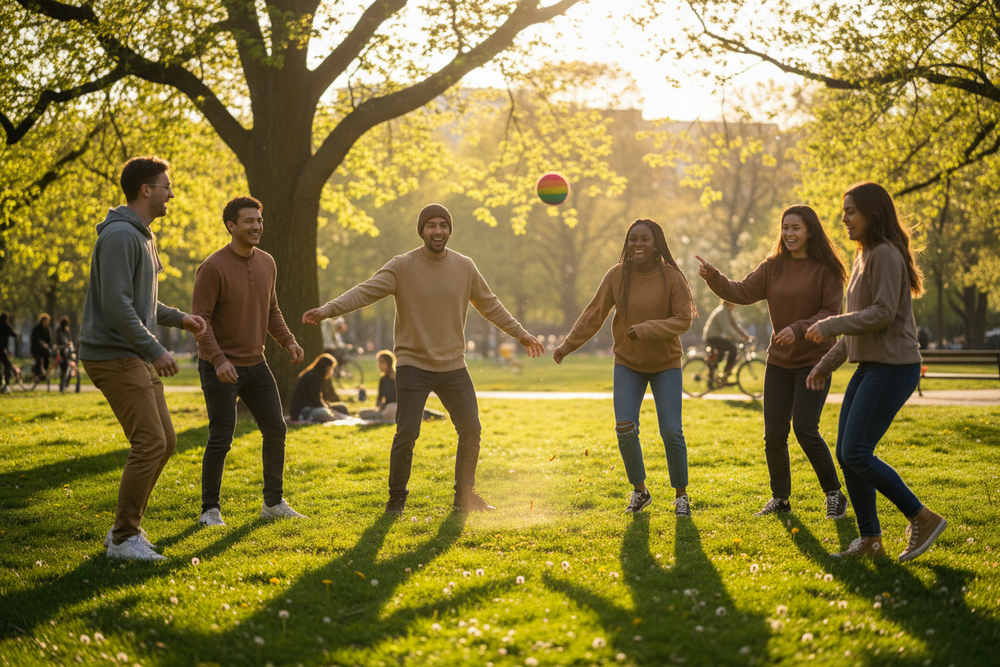 Group of people playing hacky sack