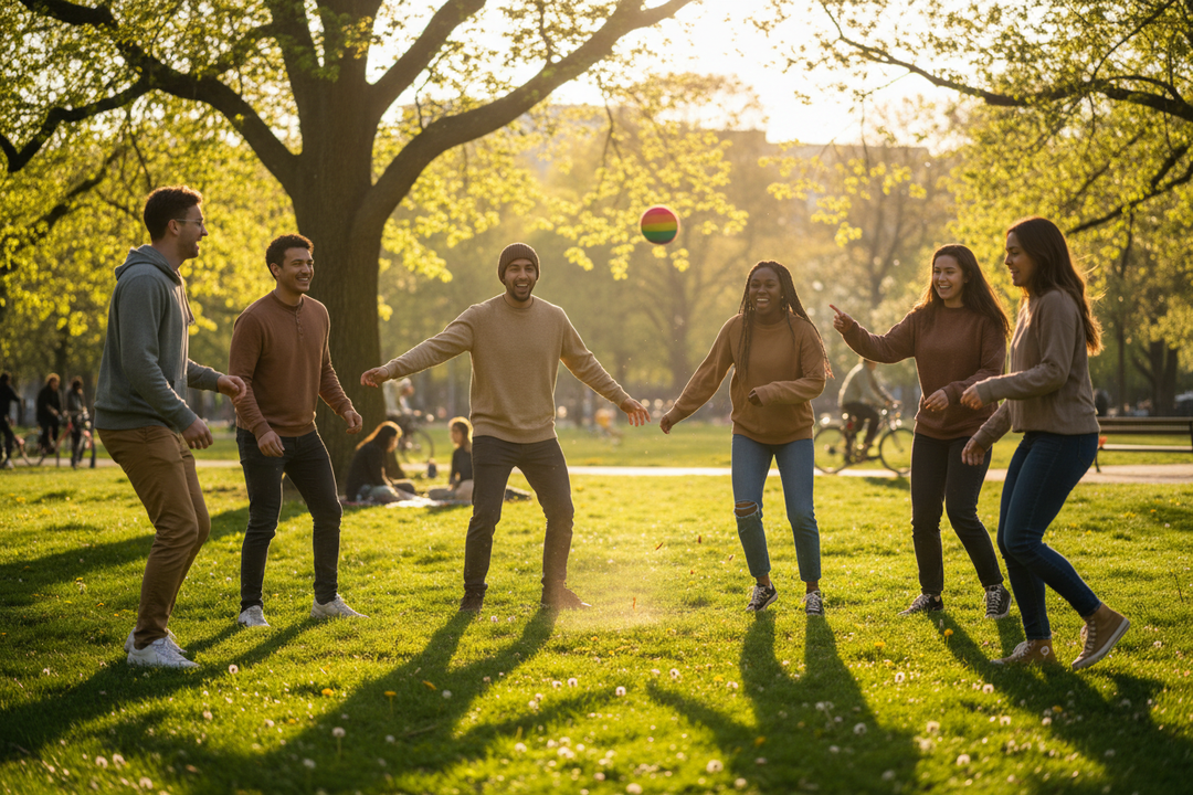 Group of people playing hacky sack