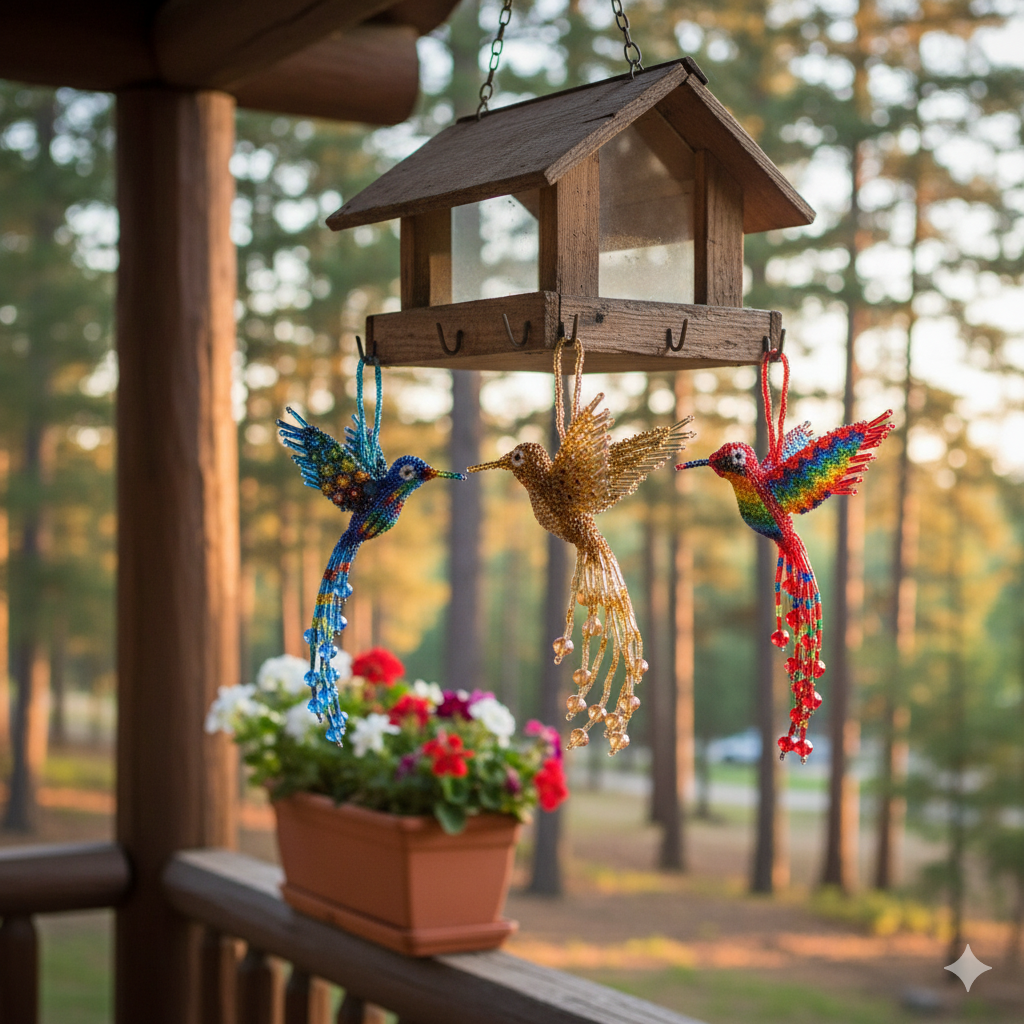 Beaded Guatemalan Handmade Hummingbird Bag Charm | Rear View Mirror Decoration | Fair Trade Ornament