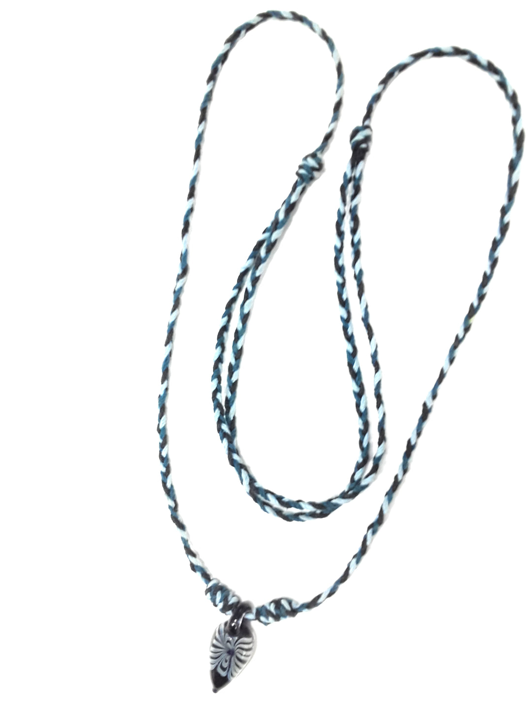 Hand Blown Glass Arrow Pendant Necklace, Braided Hemp Choker Blue