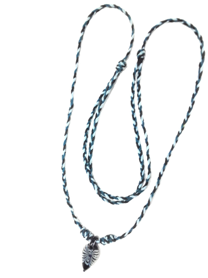 Hand Blown Glass Arrow Pendant Necklace, Braided Hemp Choker Blue